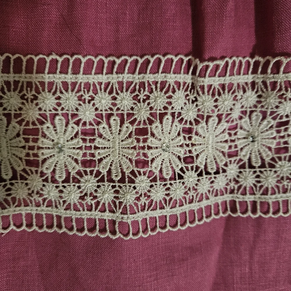 Girls Pink Linen Children's Place Skirt with Sparkle Buttons and Lace Size 6X/7